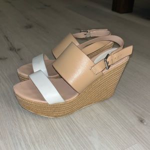 Kenneth Kole Reaction White & Tan Strap Heels